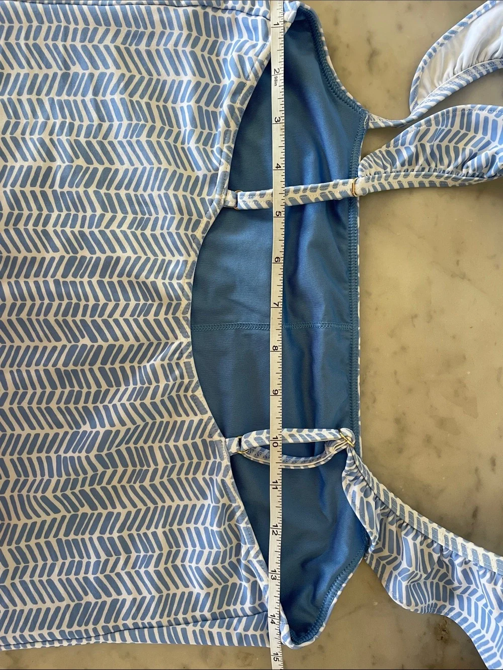 VINEYARD VINES Bayside Blue and White Chevron Ruffle Strap One-Piece Swimsuit M